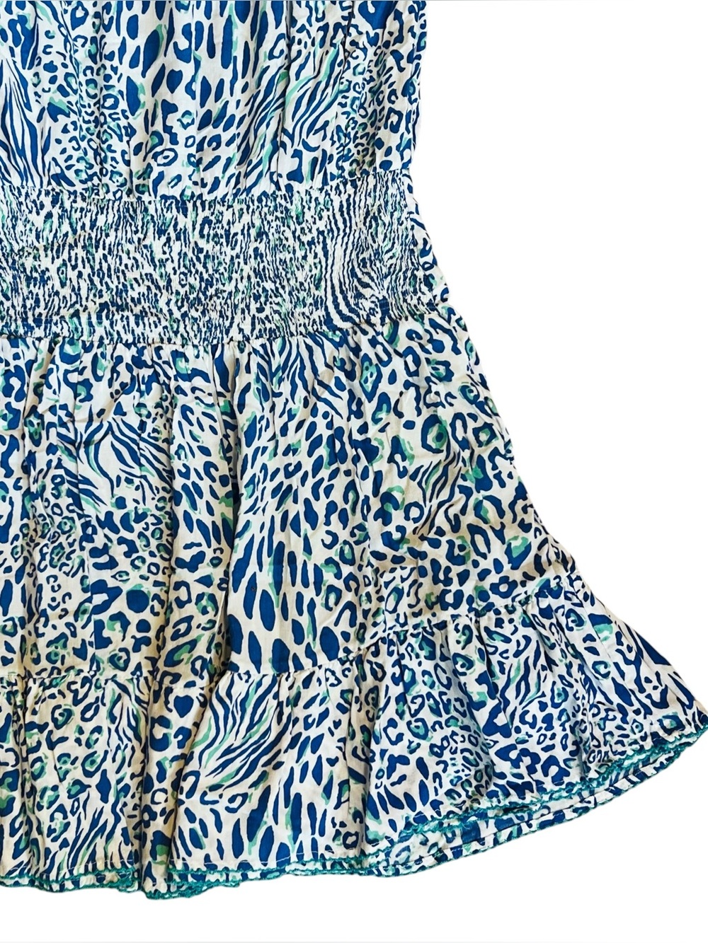 Poupette St Barth Women’s Sz M Animal Print Mini Dress Estel Blue White Ruffle - Picture 12 of 16